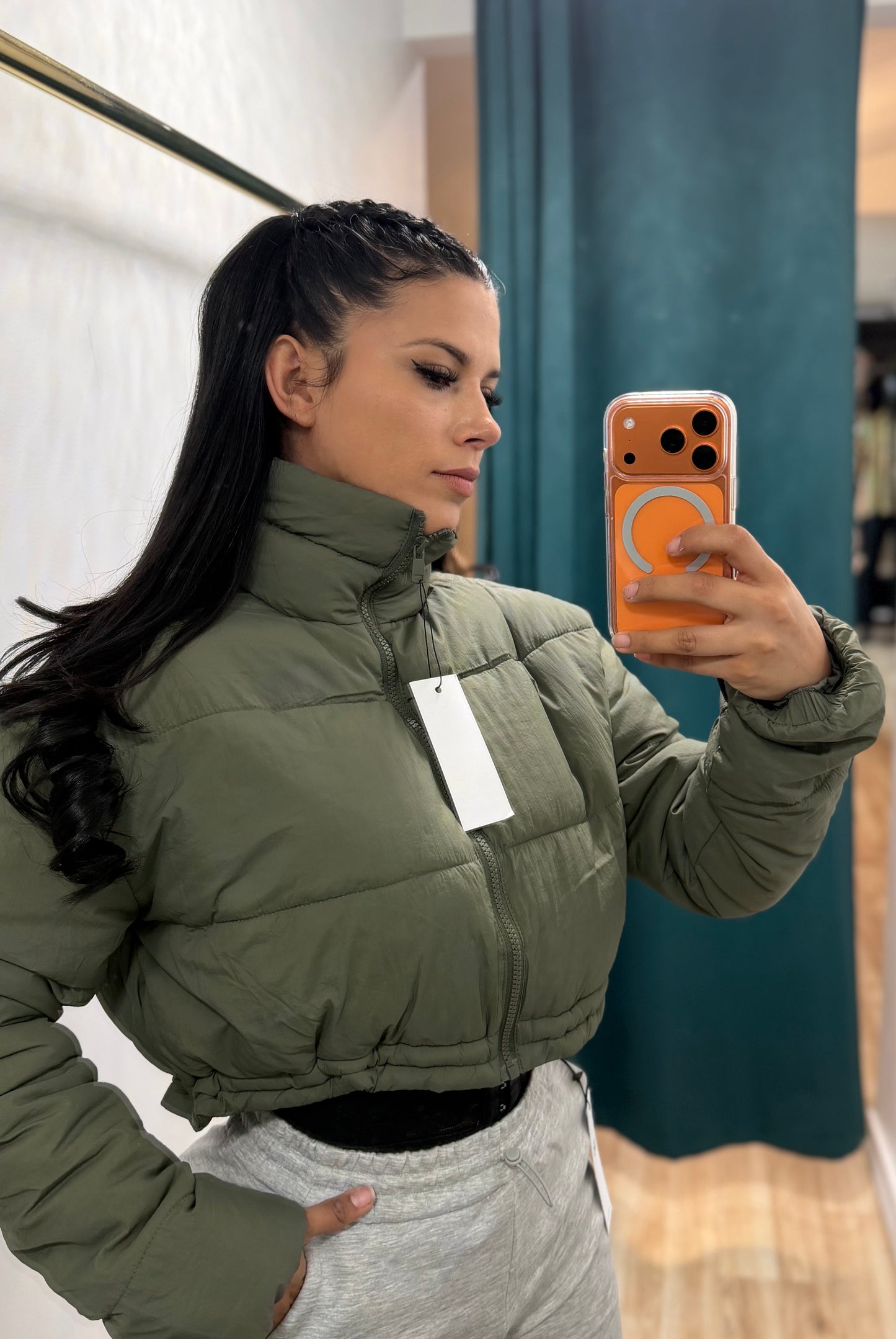 Olive green puffy  jacket