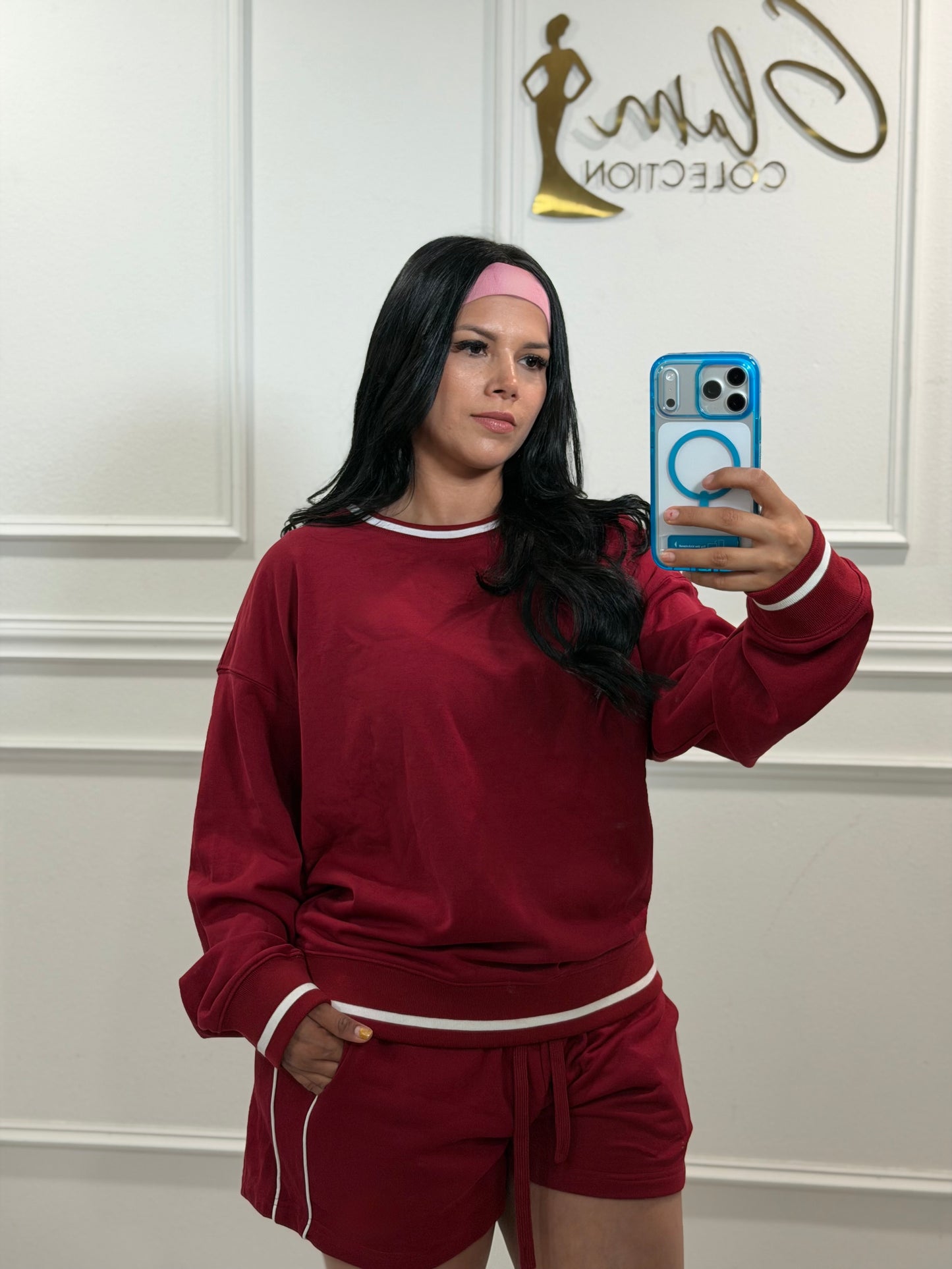 Burgundy sweater and short