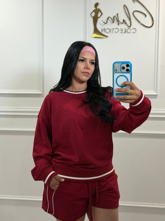 Burgundy sweater and short